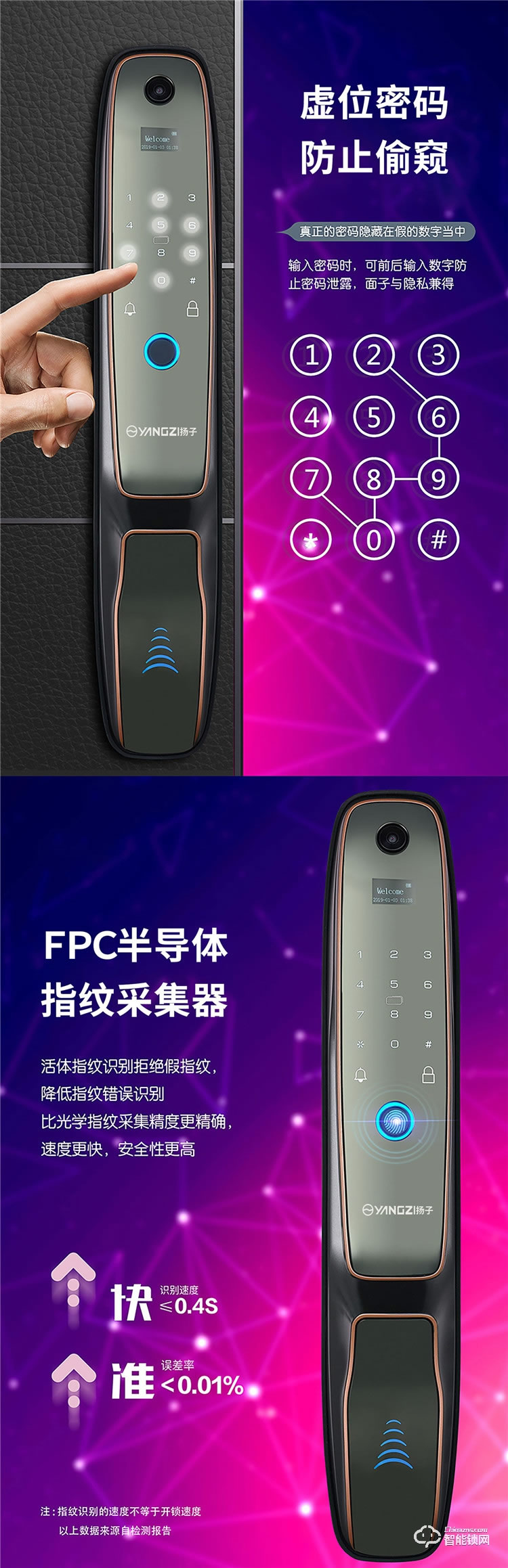 扬子智能锁 M316全自动可视猫眼智能锁
