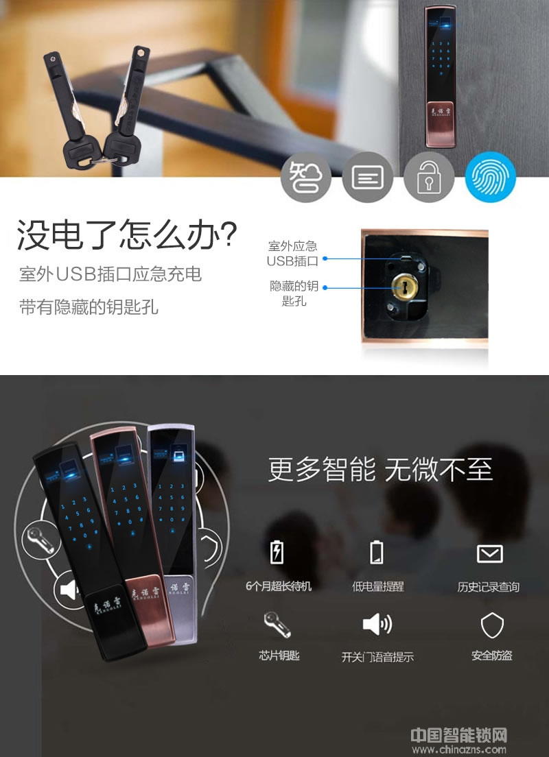 克诺雷智能锁 五合一开门智能锁 智能感应密码锁