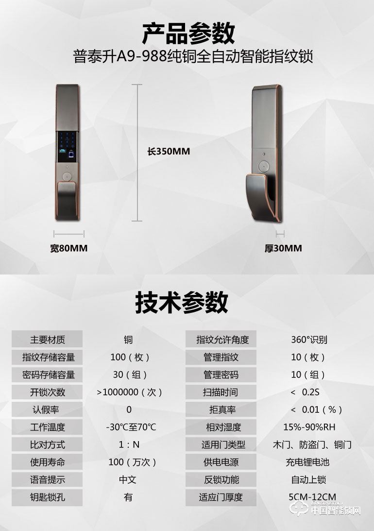 普泰升全铜智能锁 全自动智能门锁 智能云锁