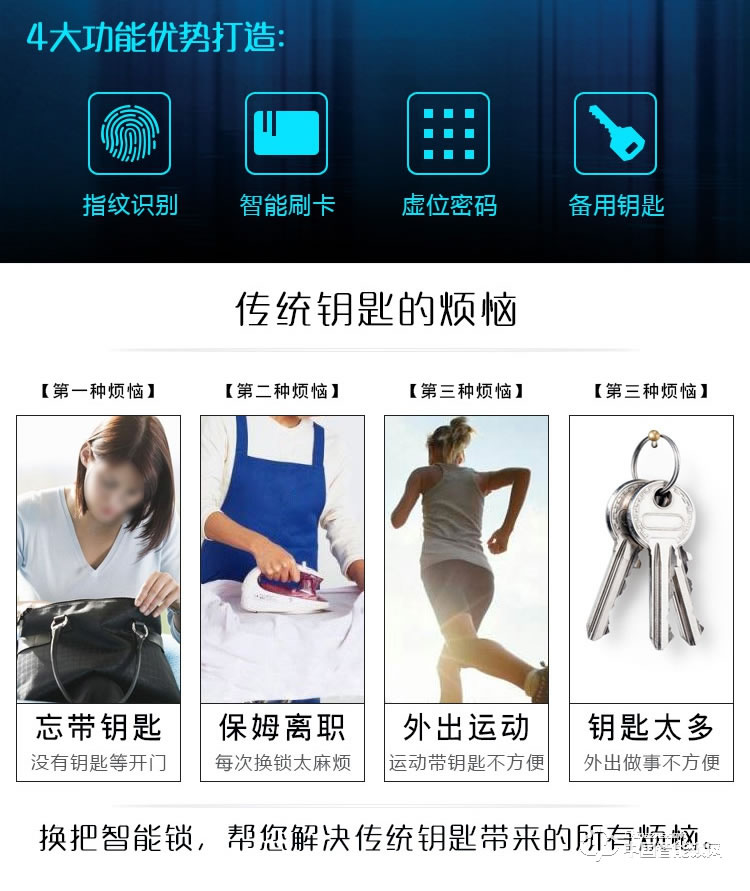 伊派尔滑盖指纹锁 家用防盗门智能锁指纹密码锁