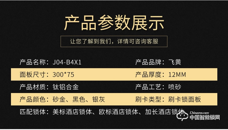 飞黄智能锁 钛铝合金材质刷卡锁面板锁