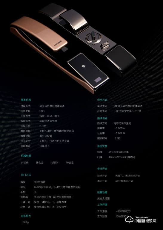 坤坤智能锁 推拉式指纹密码锁K1