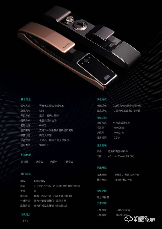 坤坤智能锁 家用指纹锁 电子密码锁K1猫眼款