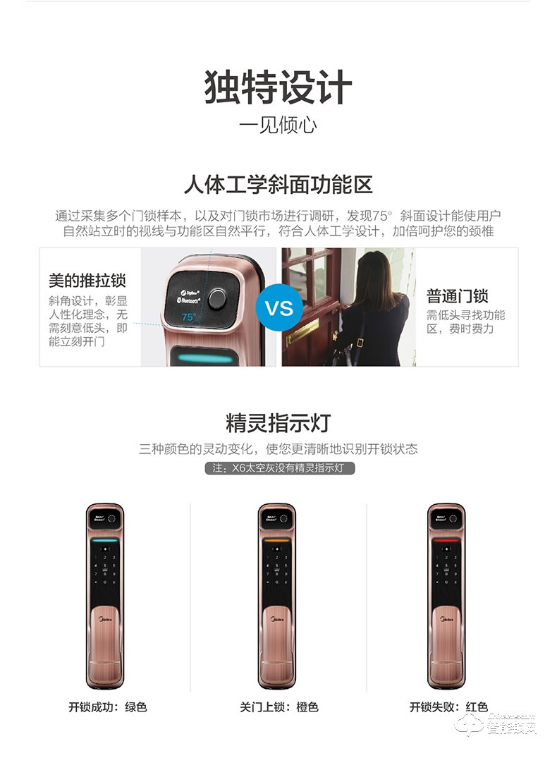美的指纹锁 家用密码锁app远程管理锁