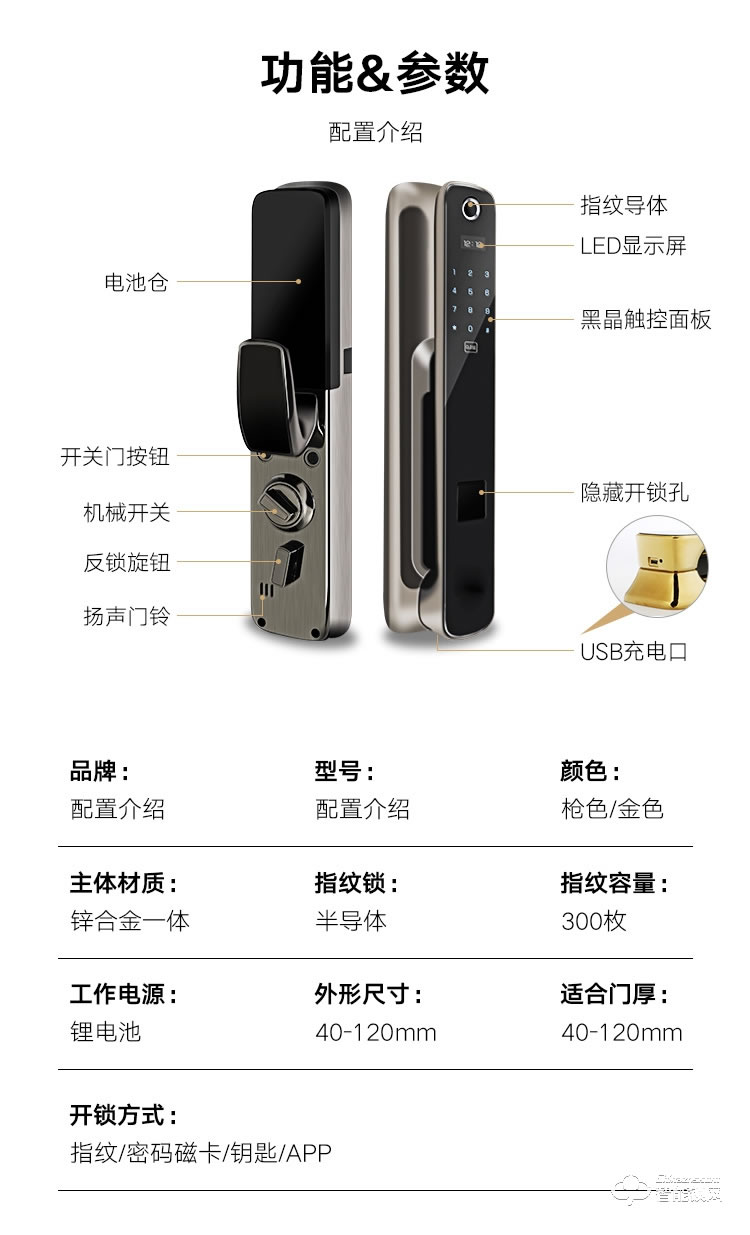 艾创米智能锁 S119新品家用防盗门大门电子门锁