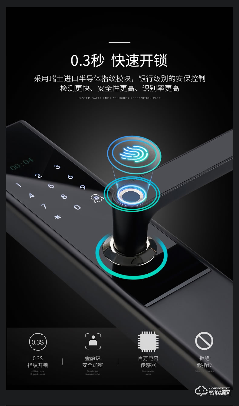 纽冠智能锁 N909品一握即开指纹锁智能锁