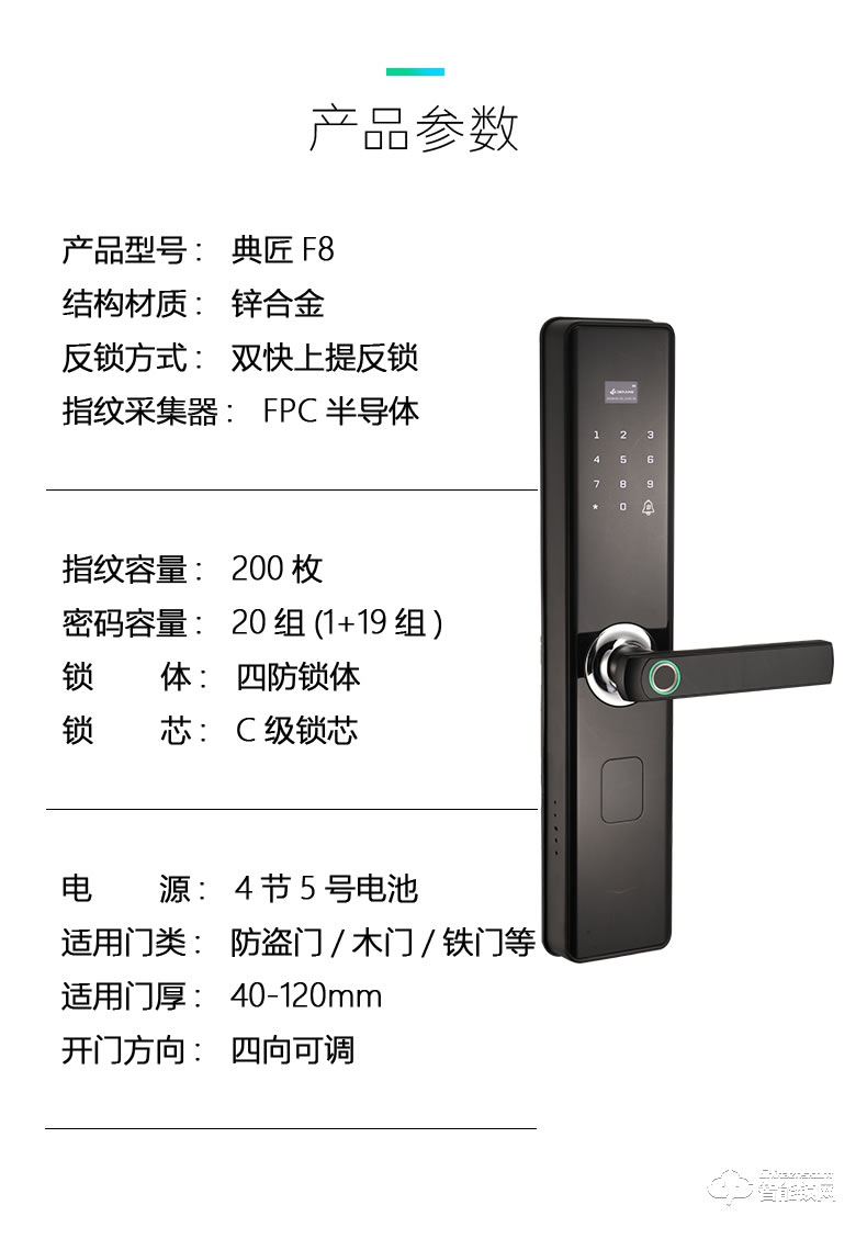 典匠智能锁 F8家用防盗门智能锁电子密码锁