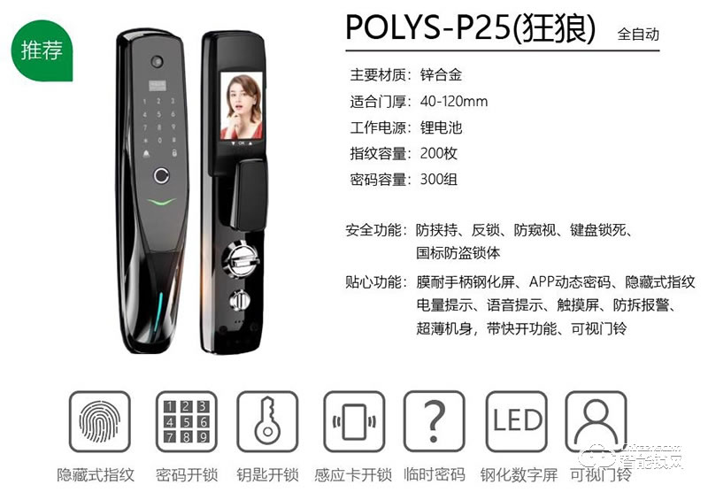 铂力斯盾智能锁 P25全自动防盗门锁密码锁