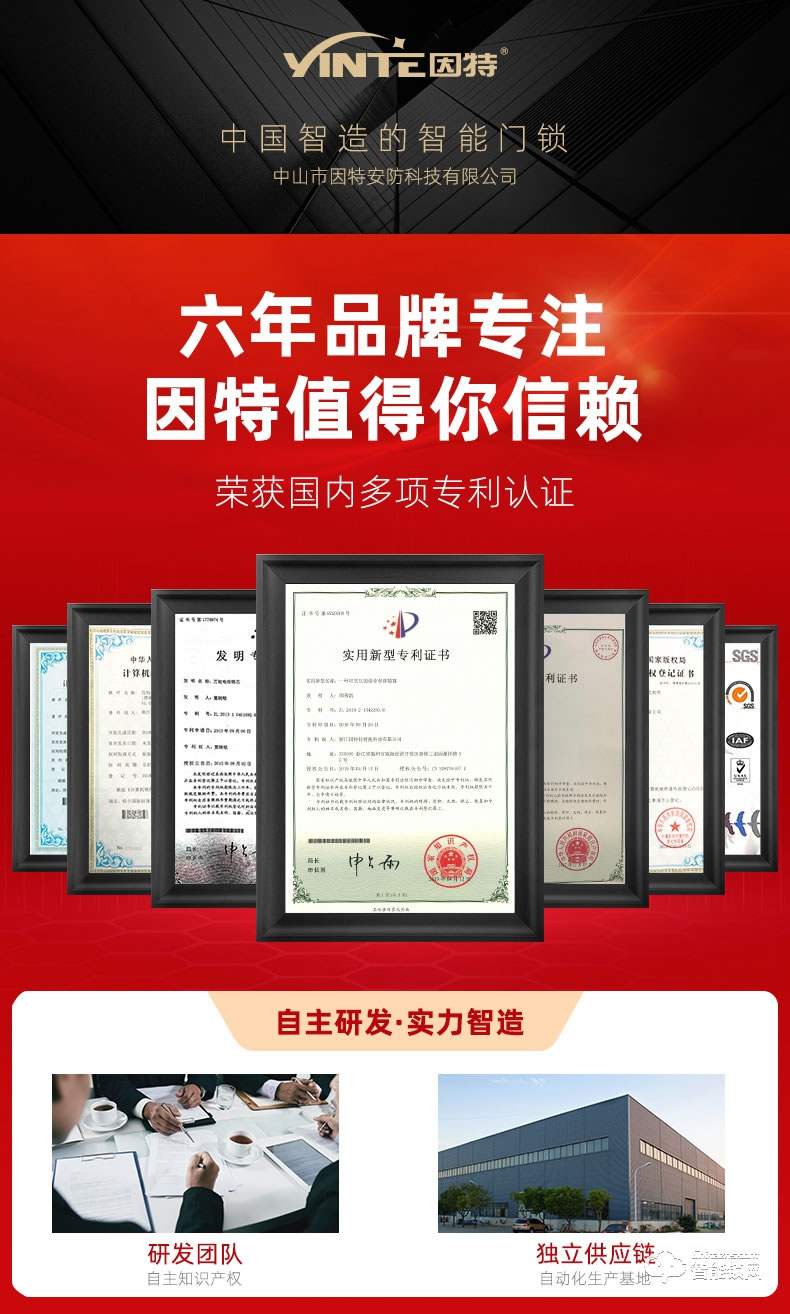 因特智能锁 Y20家用防盗门锁大门电子锁