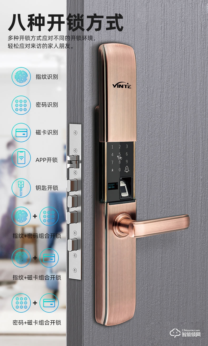 因特智能锁 Y20家用防盗门锁大门电子锁
