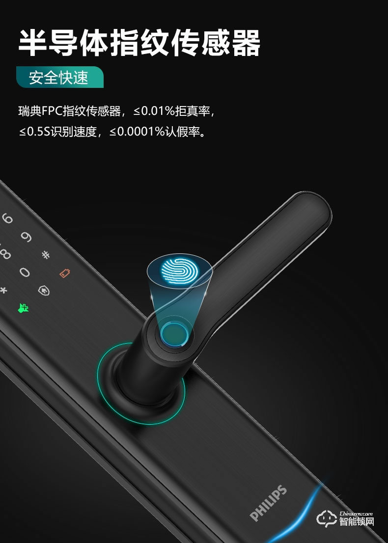 飞利浦智能锁 7300一握即开电子门锁密码锁