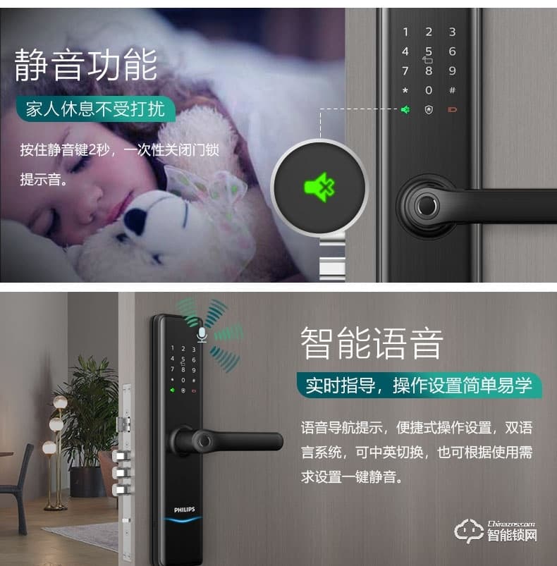 飞利浦智能锁 7300一握即开电子门锁密码锁