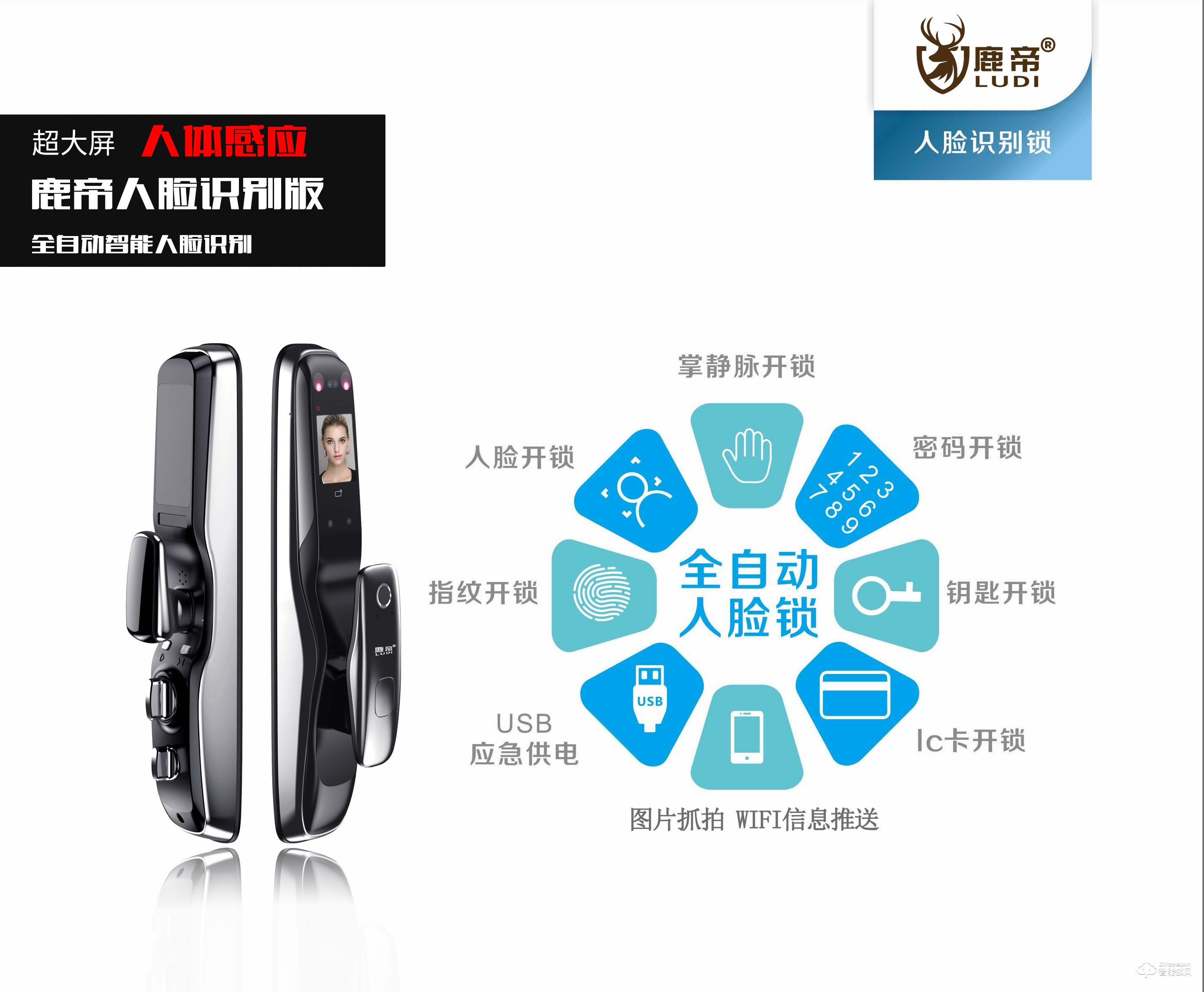 鹿帝智能锁 LD115全自动人脸识别智能锁