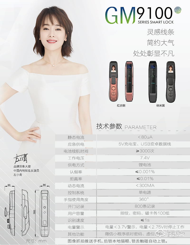 亚蒂仕智能锁 GM9100家用防盗门猫眼电子门锁