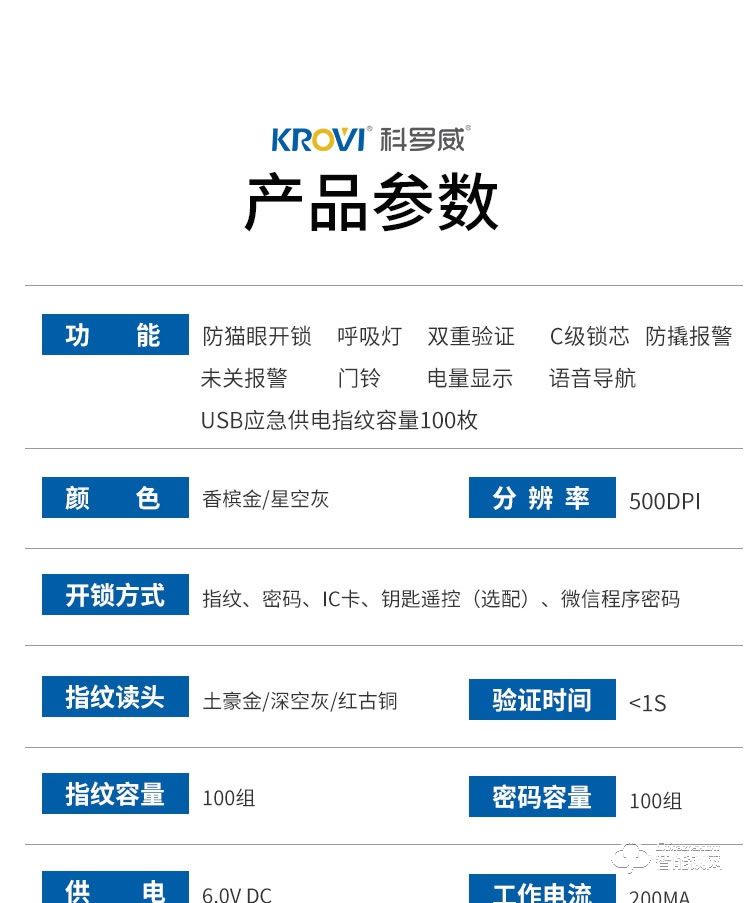 科罗威智能锁 KLV-PR01全自动人脸识别智能锁