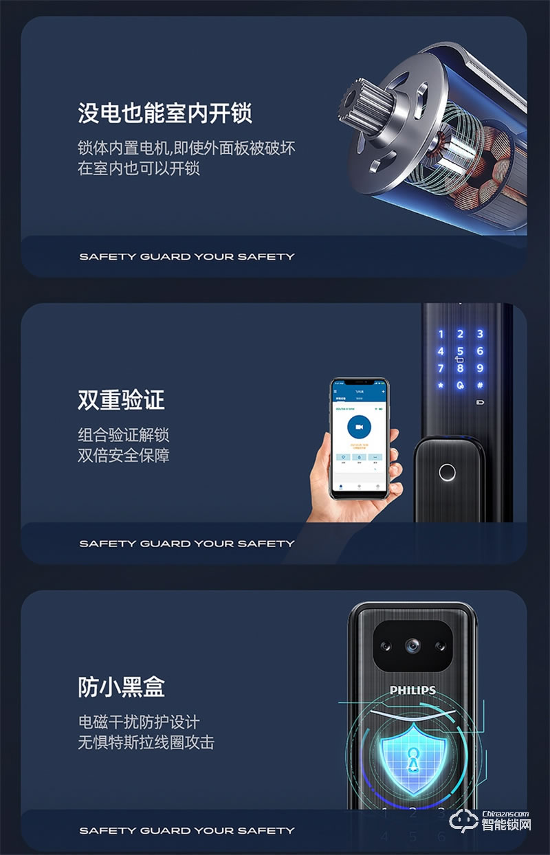 飞利浦智能锁Alpha-VP 可视猫眼带屏家用防盗指纹密码锁
