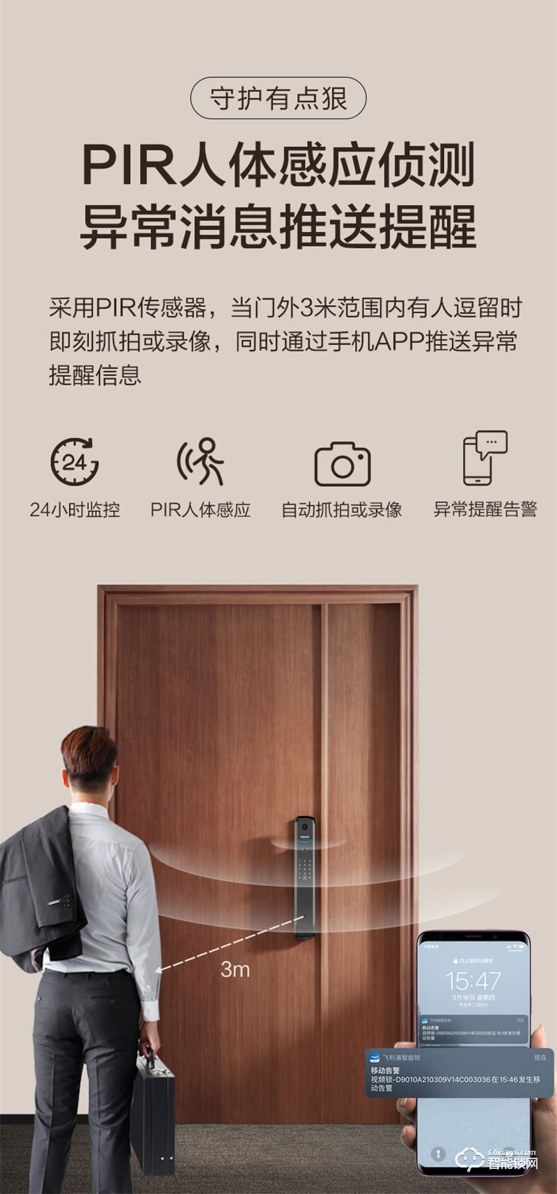 飞利浦智能锁702 可视猫眼视频监控全自动密码锁