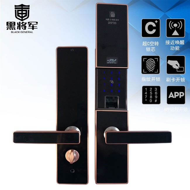 黑将军指纹锁 APP远程控制智能锁 半导体防盗指纹密码锁